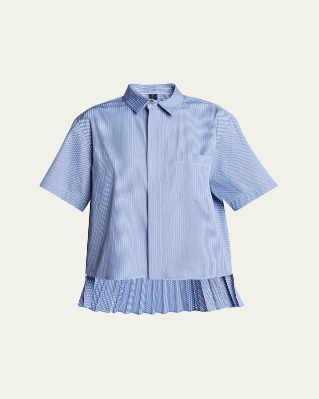 Stripe Pleated Button Down Blouse